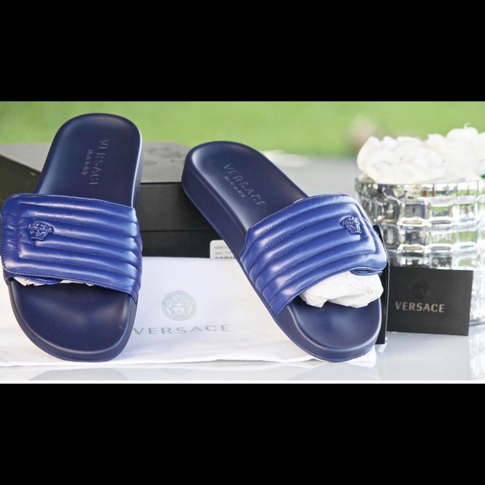 Versace Royal Blue Medusa Open Toe Sandals/Flats
